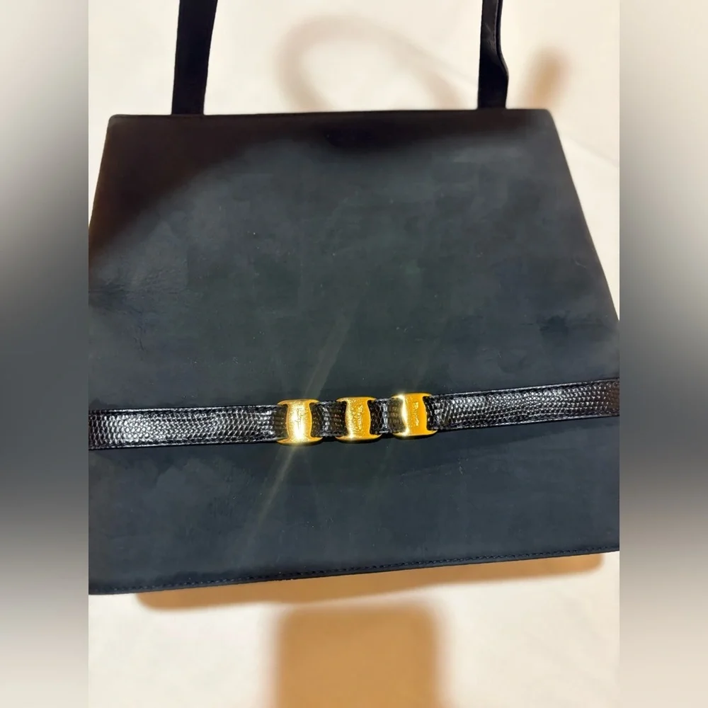 Salvatore Ferragamo Black l shoulder/crossbody‎ Bag with gold accents